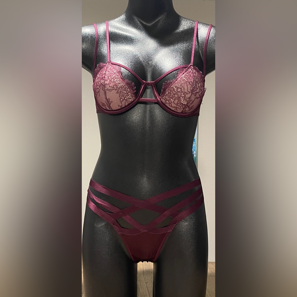 Victoria's Secret Burgundy Lace Bra and Panty, Size 34 C & Small